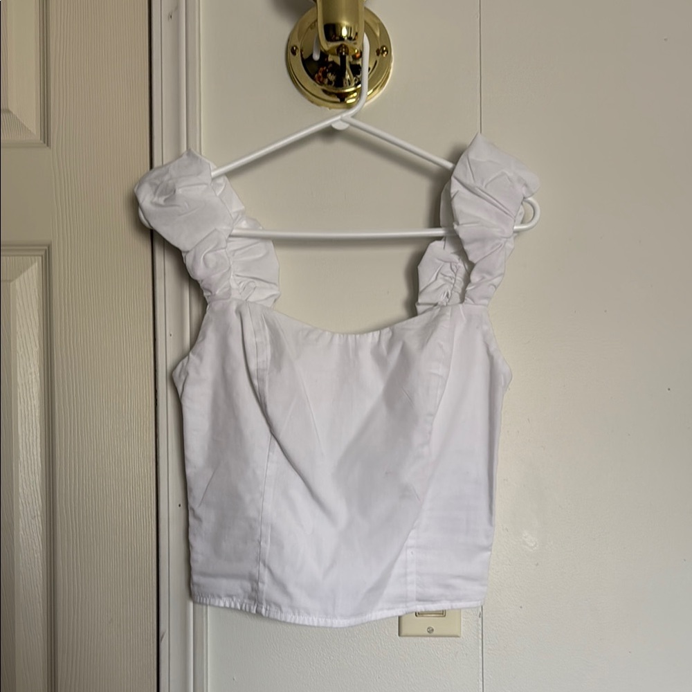 NWT - Abercrombie & Fitch White Ruffled Puff Sleeve Tank